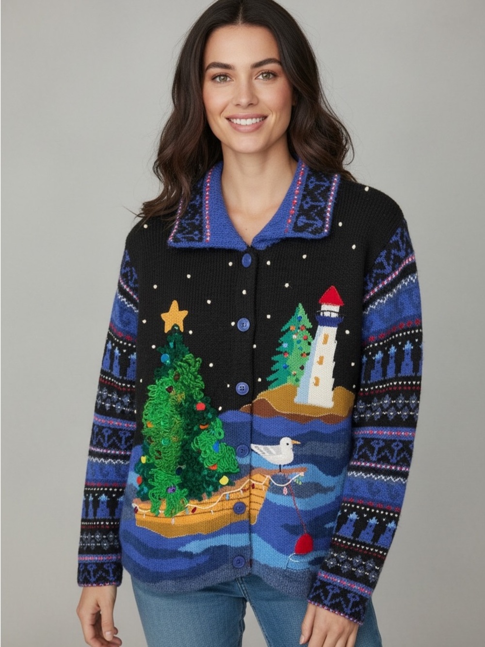 DESIGN OPTIONS BY PHILIP & JANE GORDON COASTAL BEACH CHRISTMAS SWEATER SZ SMALL